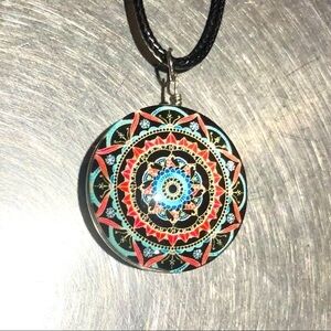 NWT Glass Round Dome Boho Pendant Necklace